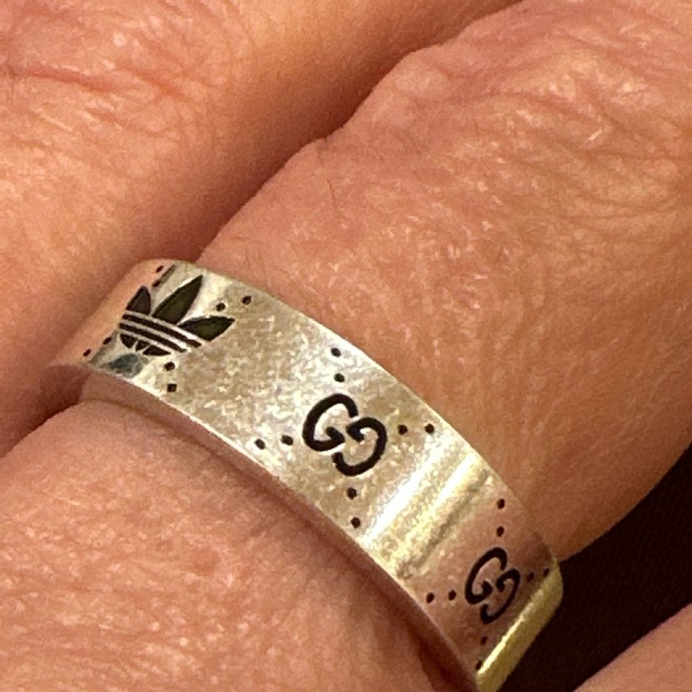 Gucci x Adidas Engraved Silver Ring NEW IN BOX - Picture 3 of 11